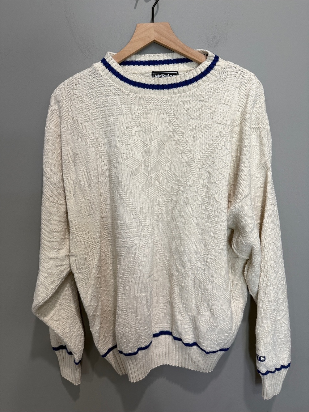 McBriar Men’s textured Cream Sweater‎ Size XXL Made in USA